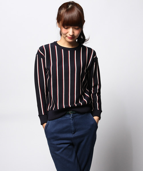 ESTNATION(エストネーション)の「ESTNATION ストライプニット(ニット/セーター・レディース・グレー/ネイビー・38)」の2枚目の写真