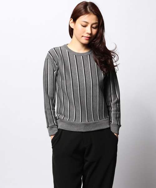 ESTNATION(エストネーション)の「ESTNATION ストライプニット(ニット/セーター・レディース・グレー/ネイビー・38)」の1枚目の写真