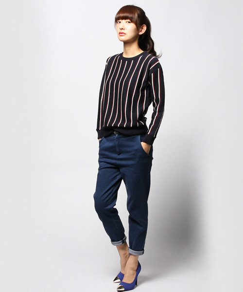 ESTNATION(エストネーション)の「ESTNATION ストライプニット(ニット/セーター・レディース・グレー/ネイビー・38)」の6枚目の写真