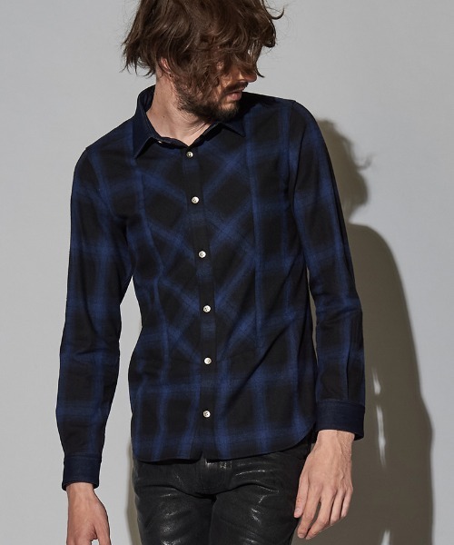 NO ID.（ノーアイディ）の「ms4722-クレリックバイアスオンブレーチェックＳＨ シャツ（シャツ/ブラウス・メンズ・グリーン/ブルー/レッド/ブラック・2/1）」の3枚目の写真