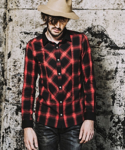 NO ID.（ノーアイディ）の「ms4722-クレリックバイアスオンブレーチェックＳＨ シャツ（シャツ/ブラウス・メンズ・グリーン/ブルー/レッド/ブラック・2/1）」の6枚目の写真