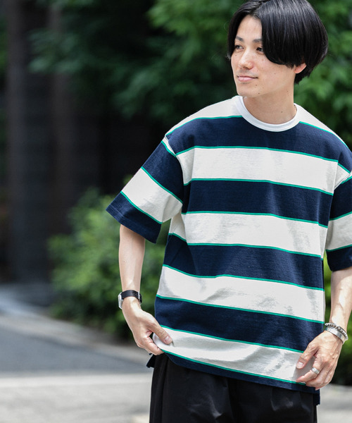 ITEMS URBANRESEARCH（アイテムズ アーバンリサーチ）の「ワイドピッチボーダー天竺Tシャツ（Tシャツ/カットソー・メンズ・ベージュ/ネイビー/キャメル・MEDIUM/LARGE）」の5枚目の写真