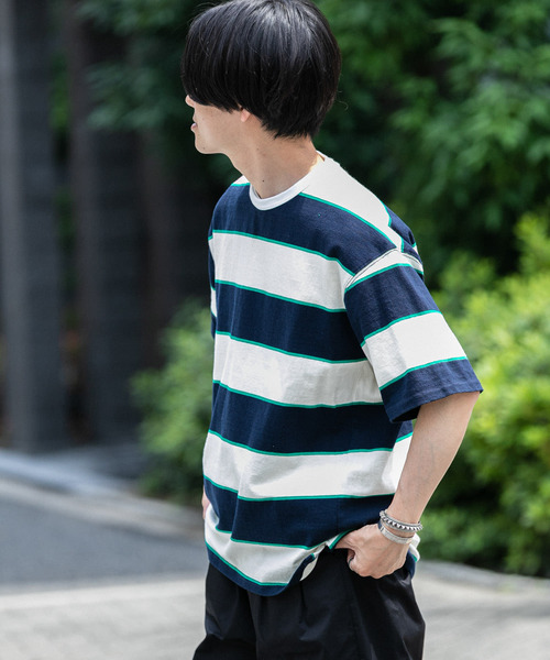 ITEMS URBANRESEARCH（アイテムズ アーバンリサーチ）の「ワイドピッチボーダー天竺Tシャツ（Tシャツ/カットソー・メンズ・ベージュ/ネイビー/キャメル・MEDIUM/LARGE）」の6枚目の写真