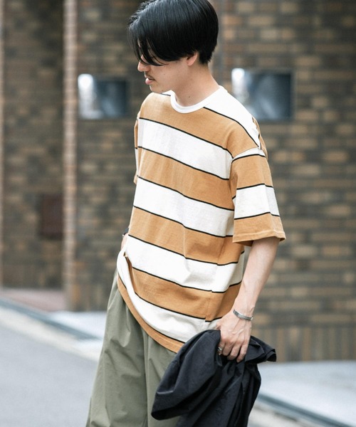 ITEMS URBANRESEARCH（アイテムズ アーバンリサーチ）の「ワイドピッチボーダー天竺Tシャツ（Tシャツ/カットソー・メンズ・ベージュ/ネイビー/キャメル・MEDIUM/LARGE）」の7枚目の写真