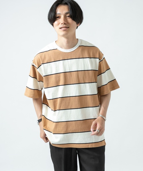 ITEMS URBANRESEARCH（アイテムズ アーバンリサーチ）の「ワイドピッチボーダー天竺Tシャツ（Tシャツ/カットソー・メンズ・ベージュ/ネイビー/キャメル・MEDIUM/LARGE）」の10枚目の写真