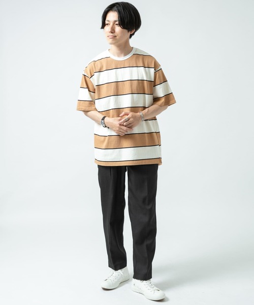 ITEMS URBANRESEARCH（アイテムズ アーバンリサーチ）の「ワイドピッチボーダー天竺Tシャツ（Tシャツ/カットソー・メンズ・ベージュ/ネイビー/キャメル・MEDIUM/LARGE）」の11枚目の写真