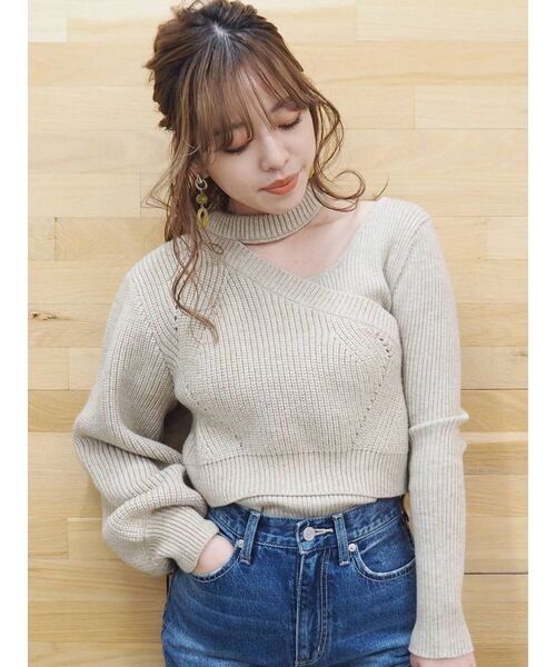 EVRIS（エヴリス）の「ドッキングボトルネックニットトップス（ニット/セーター・レディース・ブラック/ブルー/アイボリー・FREE）」の2枚目の写真