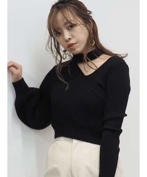 EVRIS（エヴリス）の「ドッキングボトルネックニットトップス（ニット/セーター・レディース・ブラック/ブルー/アイボリー・FREE）」の5枚目の写真