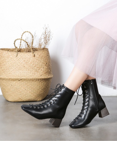 Shoes in Closet（シューズインクローゼット）の「軽量 スクエアトゥ レースアップ ブーツ 1868WB（ブーツ・レディース・アイボリー/ブラック/ダークブラウン/ベージュ・3L/M/XS/L/LL/S）」の11枚目の写真