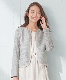 シャイニーストレッチツイード ノーカラージャケット