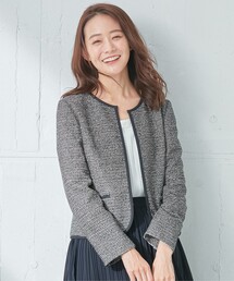 シャイニーストレッチツイード ノーカラージャケット