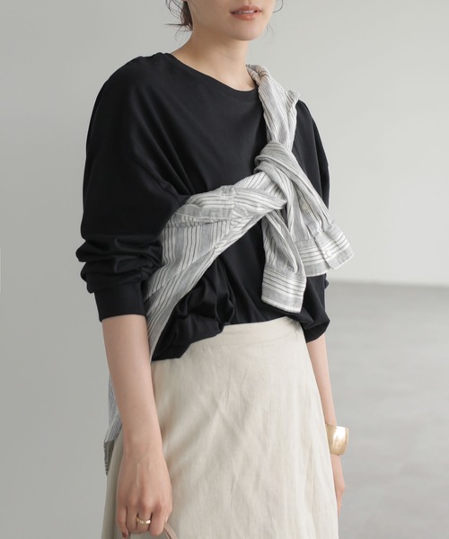 AMERICAN HOLIC（アメリカンホリック）の「★コクーンカットプルオーバー（Tシャツ/カットソー・レディース・モカ/オフホワイト/ライトカーキ/ブルー/ブラック・L/S/M）」の3枚目の写真