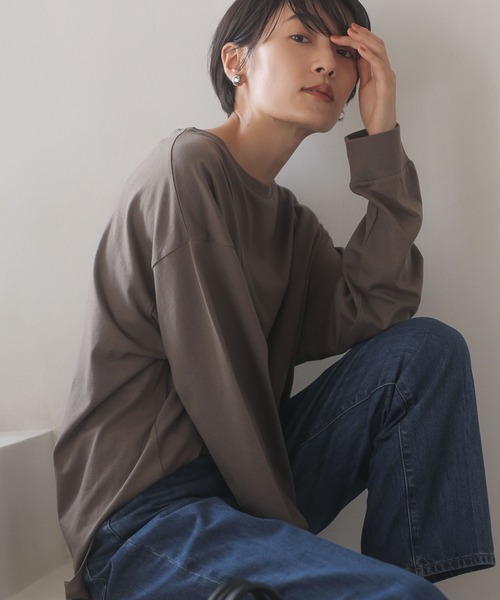 AMERICAN HOLIC（アメリカンホリック）の「★コクーンカットプルオーバー（Tシャツ/カットソー・レディース・モカ/オフホワイト/ライトカーキ/ブルー/ブラック・L/S/M）」の4枚目の写真