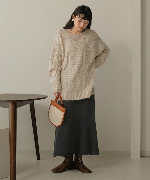 Bab(バブ)の「【WEB限定】ケーブル編みニットトップス(ニット/セーター・レディース・アイボリー/チャコールグレー/ベージュ・FREE)」の18枚目の写真