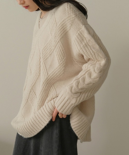 Bab(バブ)の「【WEB限定】ケーブル編みニットトップス(ニット/セーター・レディース・アイボリー/チャコールグレー/ベージュ・FREE)」の11枚目の写真
