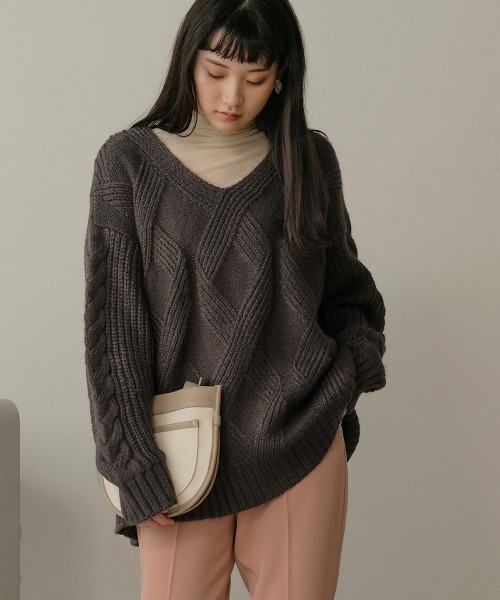 Bab(バブ)の「【WEB限定】ケーブル編みニットトップス(ニット/セーター・レディース・アイボリー/チャコールグレー/ベージュ・FREE)」の12枚目の写真