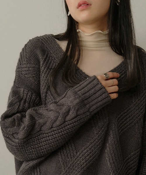 Bab(バブ)の「【WEB限定】ケーブル編みニットトップス(ニット/セーター・レディース・アイボリー/チャコールグレー/ベージュ・FREE)」の15枚目の写真