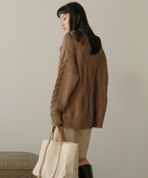 Bab(バブ)の「【WEB限定】ケーブル編みニットトップス(ニット/セーター・レディース・アイボリー/チャコールグレー/ベージュ・FREE)」の5枚目の写真