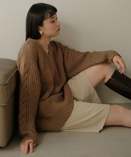 Bab(バブ)の「【WEB限定】ケーブル編みニットトップス(ニット/セーター・レディース・アイボリー/チャコールグレー/ベージュ・FREE)」の8枚目の写真