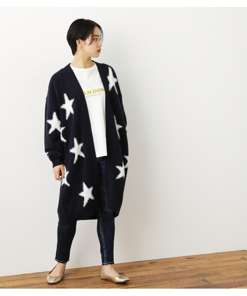 Rodeo Crowns（ロデオクラウンズ）の「【WEB限定】STARﾛﾝｸﾞﾆｯﾄｶｰﾃﾞｨｶﾞﾝ（カーディガン/ボレロ・レディース・ブラック/ベージュ/ネイビー・FREE）」の2枚目の写真