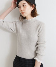IENA | ファインウールレースツキハイネックリブプルオーバー◆(ニット/セーター)