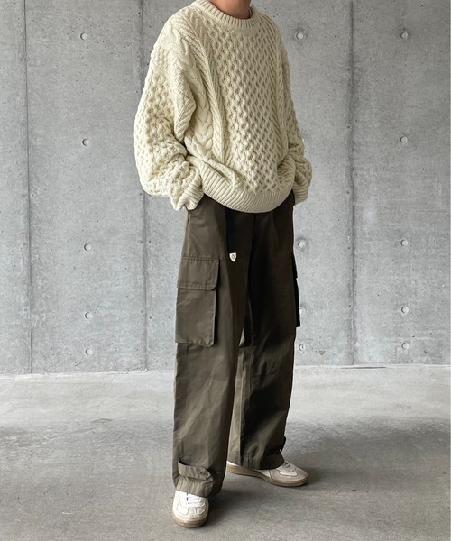 y/m by れぽすけ(イムバイレポスケ)の「アランケーブルニット(ニット/セーター・メンズ・オフホワイト/ブラック・MEDIUM/LARGE)」の9枚目の写真