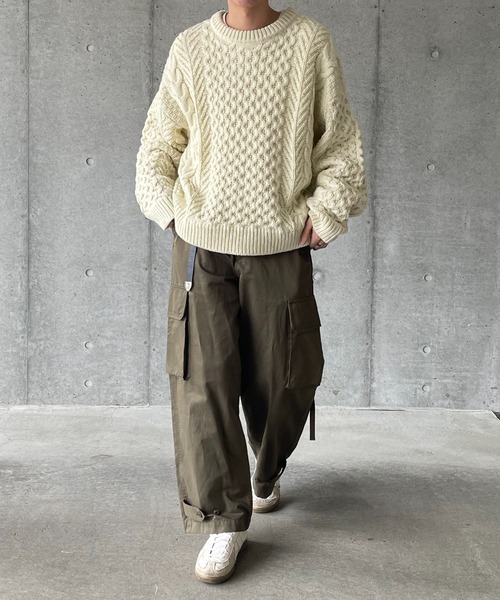 y/m by れぽすけ(イムバイレポスケ)の「アランケーブルニット(ニット/セーター・メンズ・オフホワイト/ブラック・MEDIUM/LARGE)」の7枚目の写真