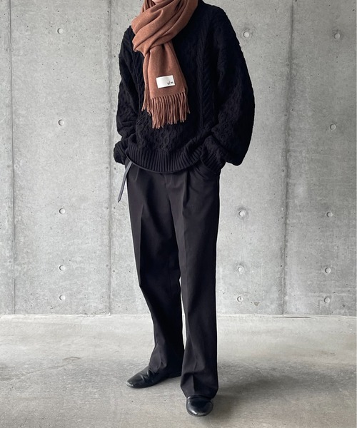 y/m by れぽすけ(イムバイレポスケ)の「アランケーブルニット(ニット/セーター・メンズ・オフホワイト/ブラック・MEDIUM/LARGE)」の5枚目の写真