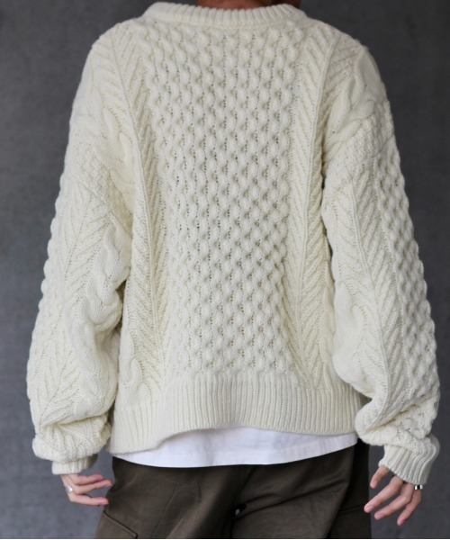 y/m by れぽすけ(イムバイレポスケ)の「アランケーブルニット(ニット/セーター・メンズ・オフホワイト/ブラック・MEDIUM/LARGE)」の13枚目の写真