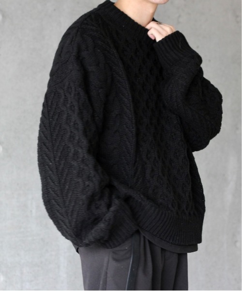 y/m by れぽすけ(イムバイレポスケ)の「アランケーブルニット(ニット/セーター・メンズ・オフホワイト/ブラック・MEDIUM/LARGE)」の15枚目の写真