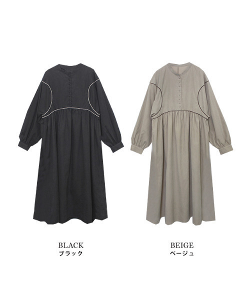 MODE ROBE(モードローブ)の「バイカラーステッチウエストタックワンピース(ワンピース・レディース・ブラック/ベージュ・FREE)」の12枚目の写真