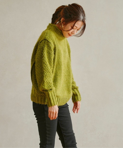 Chez toi(シェトワ)の「バスケット編みベスト切替ハイネックプルオーバー(ニット/セーター・レディース・チャコールグレー/パープル/グリーン/グレイッシュベージュ・FREE)」の12枚目の写真