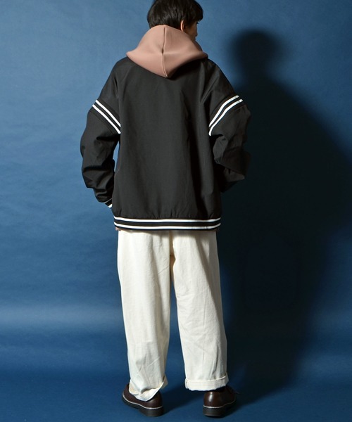 JOKER（ジョーカー）の「【JOKER】ルーズシルエット ナイロンカレッジロゴスタジャン メンズ オーバーサイズ スタジアムジャンパー 春服（スタジャン・メンズ・ブラック/グレー/ホワイト系その他・LL/M/L）」の9枚目の写真