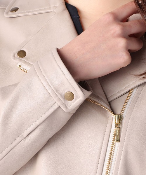 フォクシーコレクションのピンクベージュのライダーズジャケット セブンフォーオールマンカインド ピンクベージュ 本革ライダース FOR