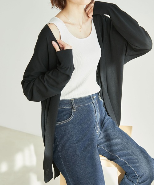 ROPE' PICNIC(ロペピクニック)の「【WEB限定カラー:ネイビー】UVカット&洗濯機OK/Aラインカーディガン(カーディガン/ボレロ・レディース・ブラック/ライトグレー/ネイビー/パープル/マスタード/ダークブラウン/ライトグリーン・38)」の2枚目の写真