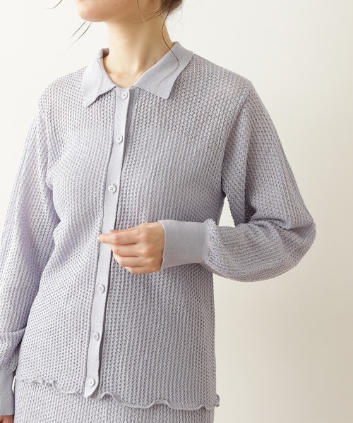 N.（N. Natural Beauty Basic）（エヌエヌナチュラルビューティーベーシック）の「《n.'look》◆透かし柄ポロ襟シャツニット（ニット/セーター・レディース・ブラウン/レッド/ブルーグレー・MEDIUM）」の9枚目の写真