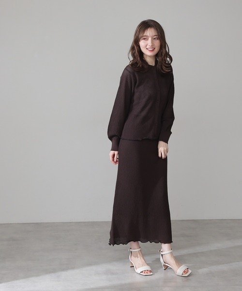 N.（N. Natural Beauty Basic）（エヌエヌナチュラルビューティーベーシック）の「《n.'look》◆透かし柄ポロ襟シャツニット（ニット/セーター・レディース・ブラウン/レッド/ブルーグレー・MEDIUM）」の18枚目の写真