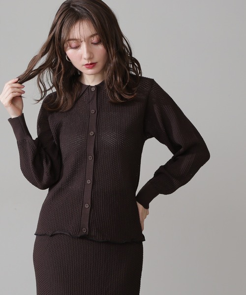 N.（N. Natural Beauty Basic）（エヌエヌナチュラルビューティーベーシック）の「《n.'look》◆透かし柄ポロ襟シャツニット（ニット/セーター・レディース・ブラウン/レッド/ブルーグレー・MEDIUM）」の17枚目の写真