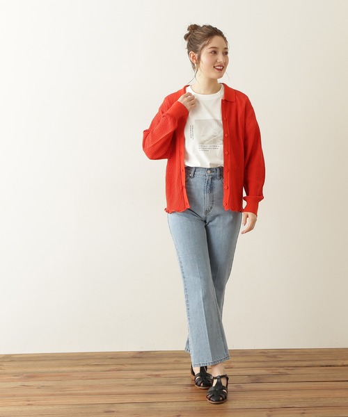 N.（N. Natural Beauty Basic）（エヌエヌナチュラルビューティーベーシック）の「《n.'look》◆透かし柄ポロ襟シャツニット（ニット/セーター・レディース・ブラウン/レッド/ブルーグレー・MEDIUM）」の5枚目の写真