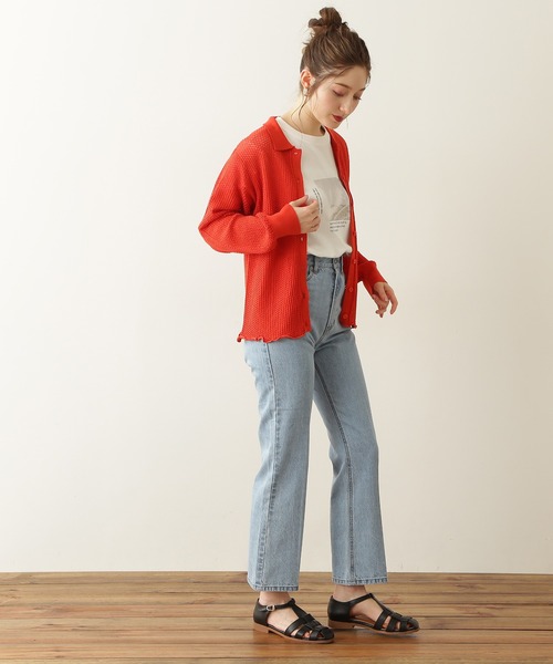 N.（N. Natural Beauty Basic）（エヌエヌナチュラルビューティーベーシック）の「《n.'look》◆透かし柄ポロ襟シャツニット（ニット/セーター・レディース・ブラウン/レッド/ブルーグレー・MEDIUM）」の6枚目の写真