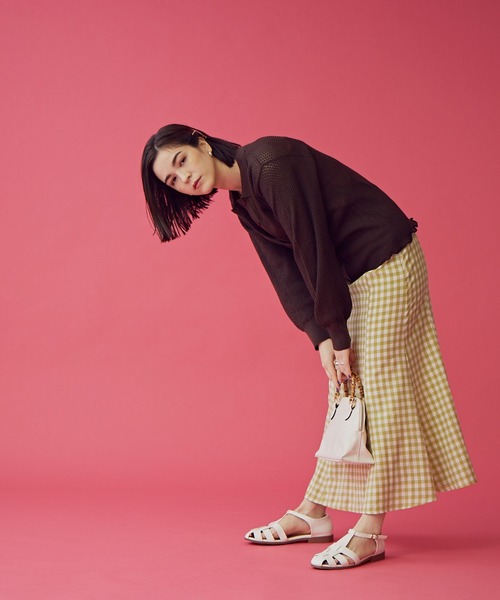 N.（N. Natural Beauty Basic）（エヌエヌナチュラルビューティーベーシック）の「《n.'look》◆透かし柄ポロ襟シャツニット（ニット/セーター・レディース・ブラウン/レッド/ブルーグレー・MEDIUM）」の14枚目の写真