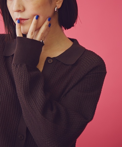 N.（N. Natural Beauty Basic）（エヌエヌナチュラルビューティーベーシック）の「《n.'look》◆透かし柄ポロ襟シャツニット（ニット/セーター・レディース・ブラウン/レッド/ブルーグレー・MEDIUM）」の16枚目の写真