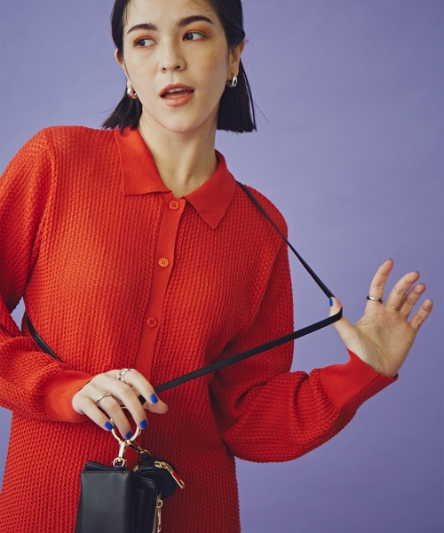 N.（N. Natural Beauty Basic）（エヌエヌナチュラルビューティーベーシック）の「《n.'look》◆透かし柄ポロ襟シャツニット（ニット/セーター・レディース・ブラウン/レッド/ブルーグレー・MEDIUM）」の20枚目の写真