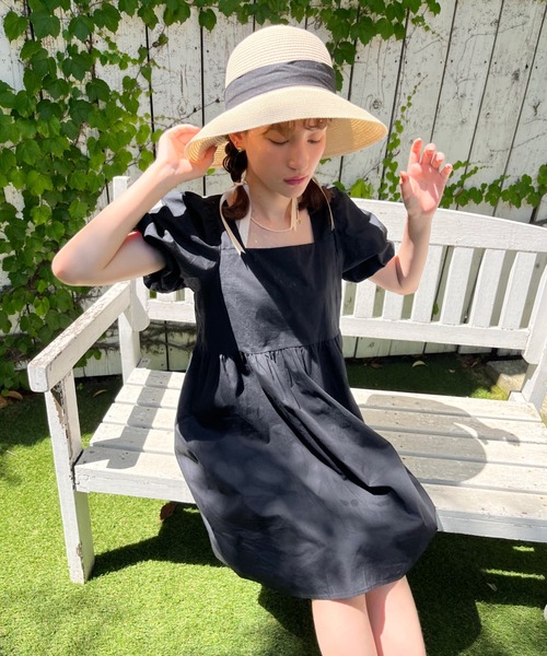 Loueme（ルエム）の「ハイウエストふんわりボリュームワンピ（ワンピース・レディース・ホワイト/ブラック・FREE）」の2枚目の写真