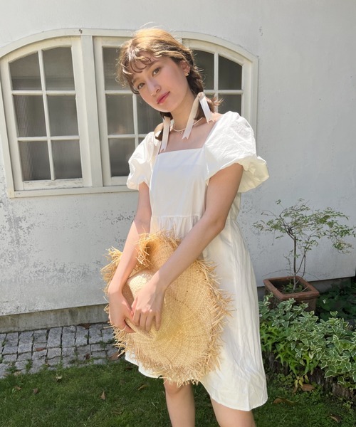 Loueme（ルエム）の「ハイウエストふんわりボリュームワンピ（ワンピース・レディース・ホワイト/ブラック・FREE）」の14枚目の写真