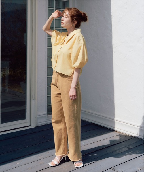 titivate（ティティベイト）の「ﾊﾟﾌｽﾘｰﾌﾞｼｮｰﾄｼｬﾂﾌﾞﾗｳｽ（シャツ/ブラウス・レディース・オフホワイト/イエロー/ネイビー・S/M）」の18枚目の写真