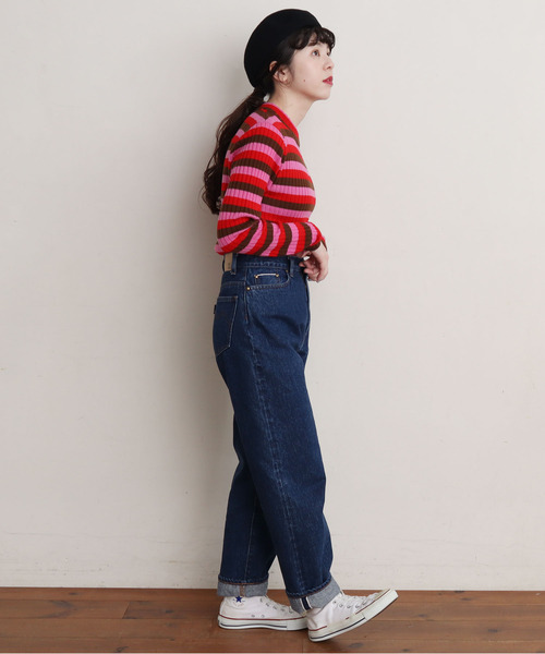 My Fav. CHILD WOMAN（マイファブチャイルドウーマン）の「14ozセルビッチデニム ゆるスリムストーンバイオ加工（デニムパンツ・レディース・ブルー・38/36）」の4枚目の写真