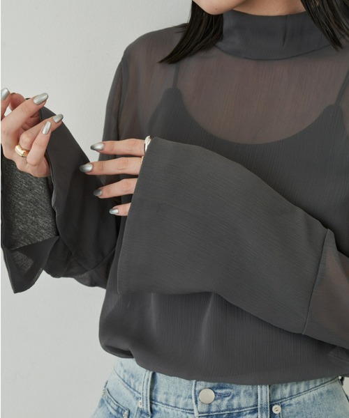 Aunt Marie's（アントマリーズ）の「シアーハイネックトップス / ブラウス（シャツ/ブラウス・レディース・チャコールグレー/ブルー/アイボリー・FREE）」の8枚目の写真