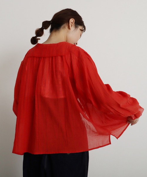 chambre de charme（シャンブルドゥシャーム）の「●cdc キュプラコットンリネン ゆるりブラウス（シャツ/ブラウス・レディース・ホワイト/レッド・FREE）」の2枚目の写真