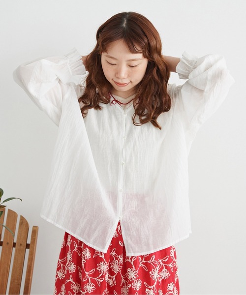 chambre de charme（シャンブルドゥシャーム）の「●cdc キュプラコットンリネン ゆるりブラウス（シャツ/ブラウス・レディース・ホワイト/レッド・FREE）」の10枚目の写真